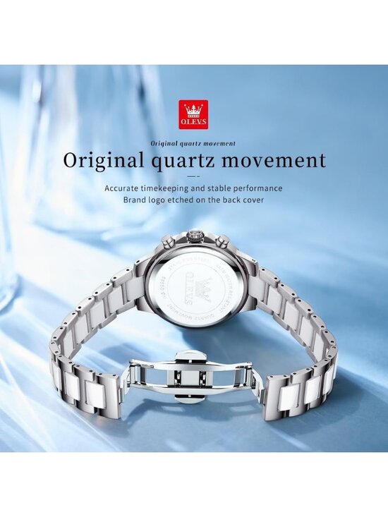 Women\'s Blue Dial Elegant Diamond Bezel Ceramic Fashion Analog Quartz Watch